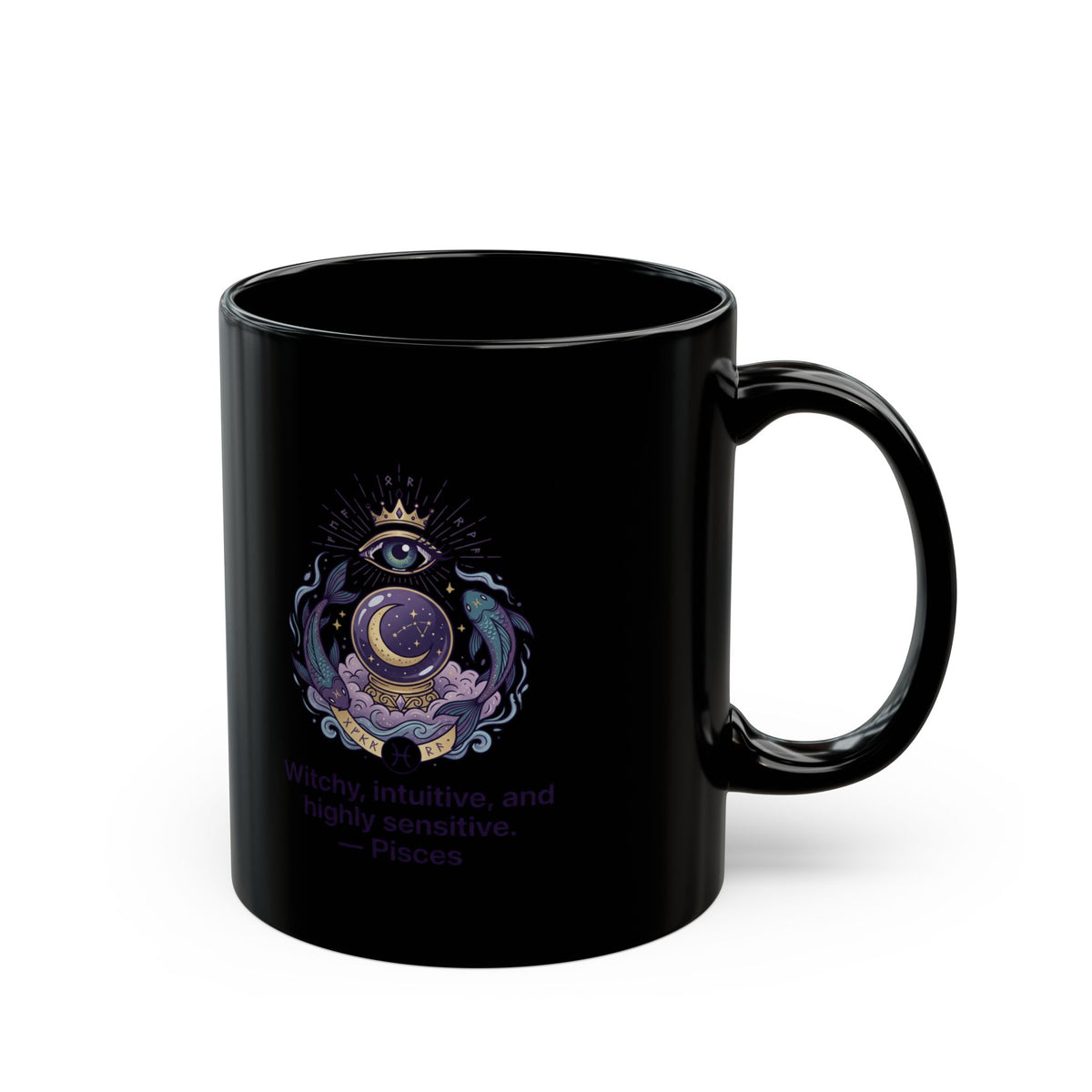 Pisces Zodiac Mug — Mystic Crescent Moon & Third Eye Astrology Coffee Cup