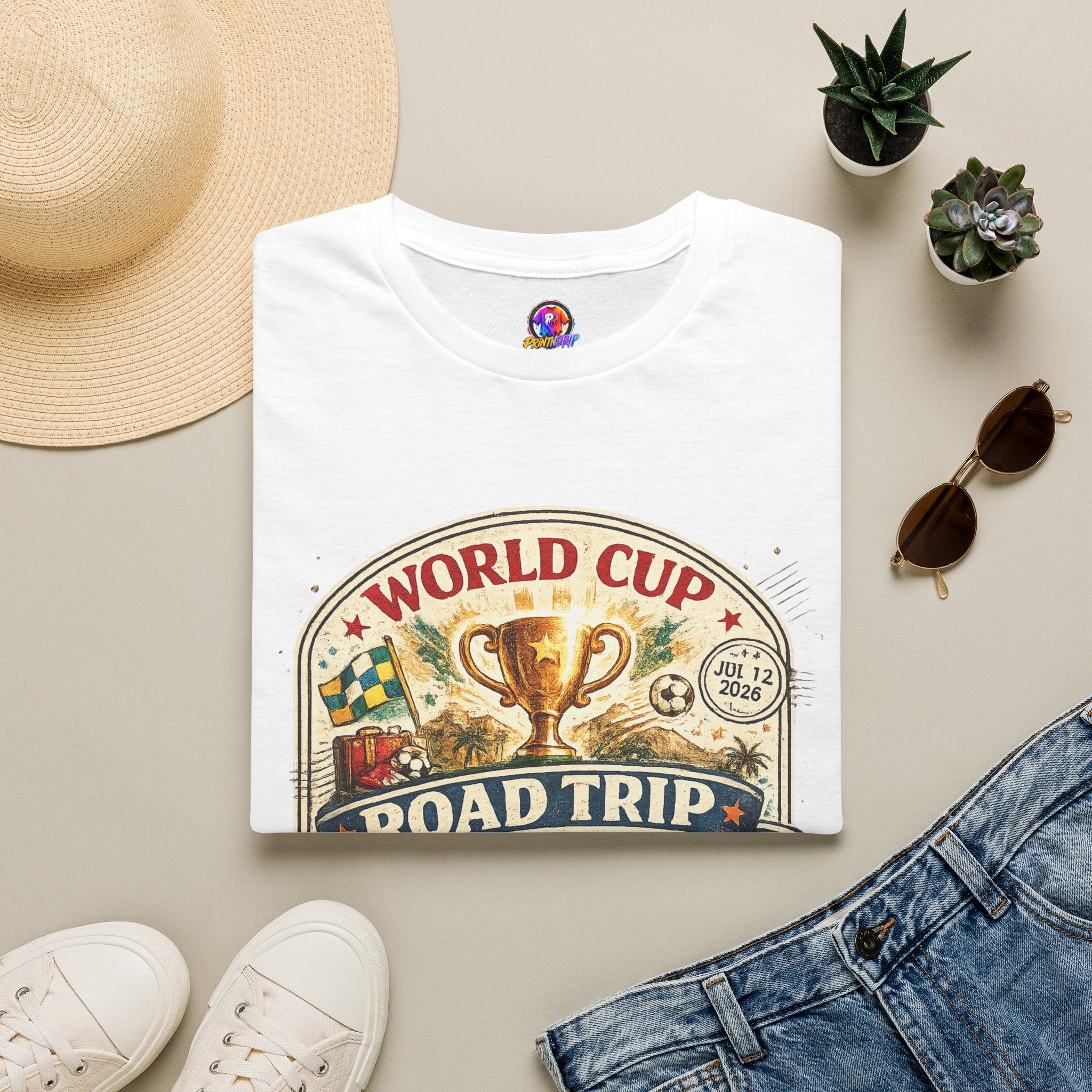 World Cup Road Trip T-Shirt — Vintage Soccer Trophy Design
