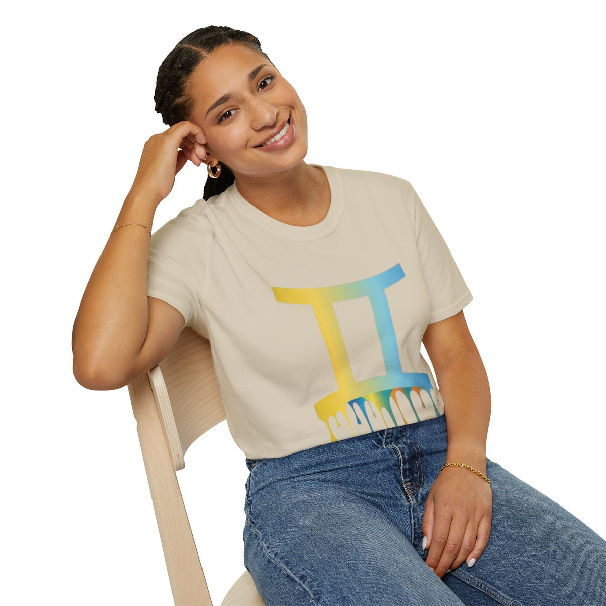 Gemini Drip Zodiac T-Shirt — Rainbow Gemini Symbol Tee