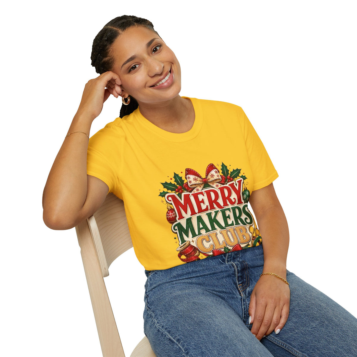 Merry Makers Club T-Shirt — Festive Christmas Holiday Tee with Holly & Bow