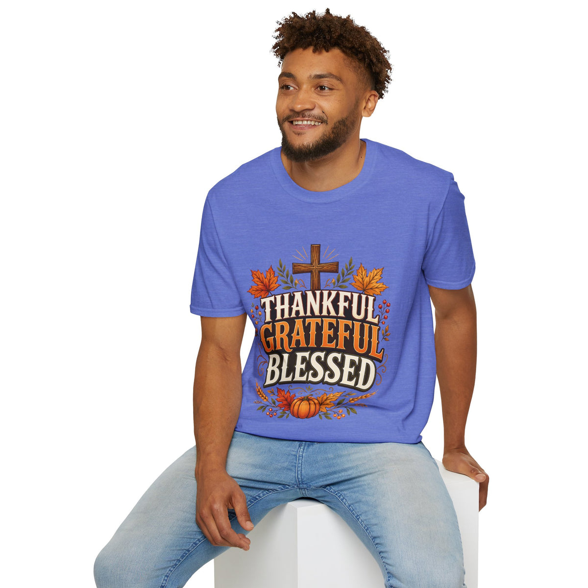 Thanksgiving T-Shirt Thankful Grateful Blessed T-Shirt — Fall Thanksgiving Christian Tee
