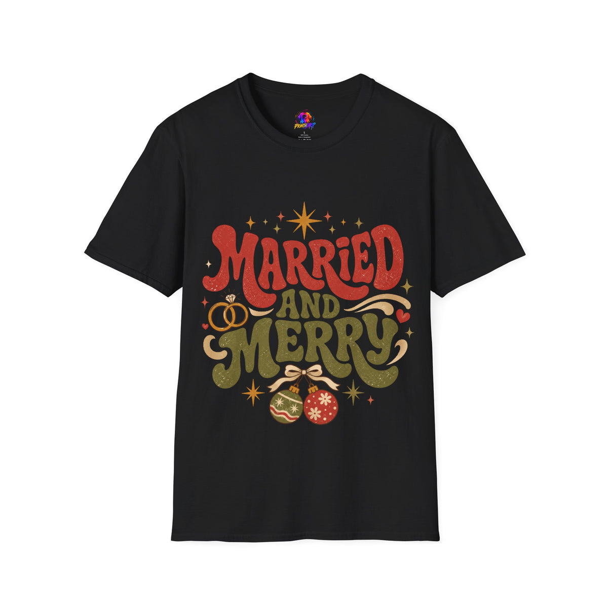 Married and Merry T-Shirt — Retro Holiday Couples Christmas Tee