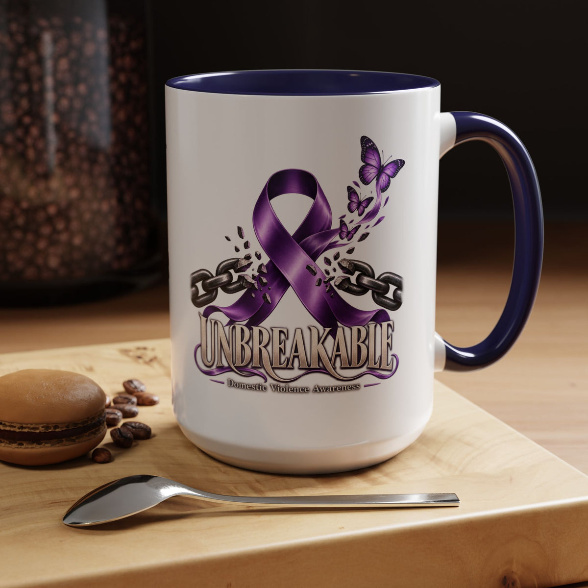Unbreakable Purple Ribbon Coffee Mug —Domestic Violence Awareness Support Accent Mug
