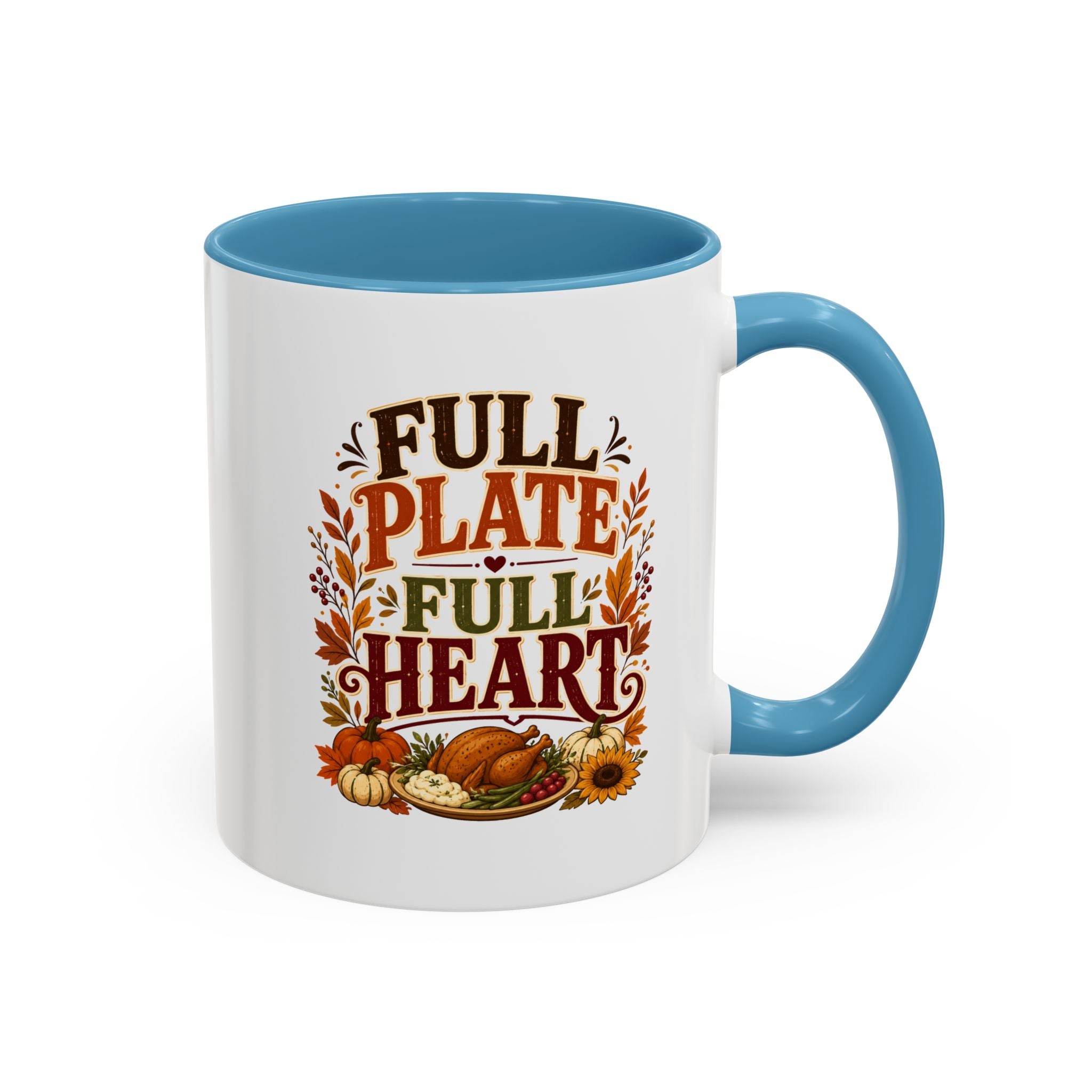 Thanksgiving Mug Full Plate Full Heart Accent Coffee Mug — Fall Thanksgiving Harvest Tea Cup