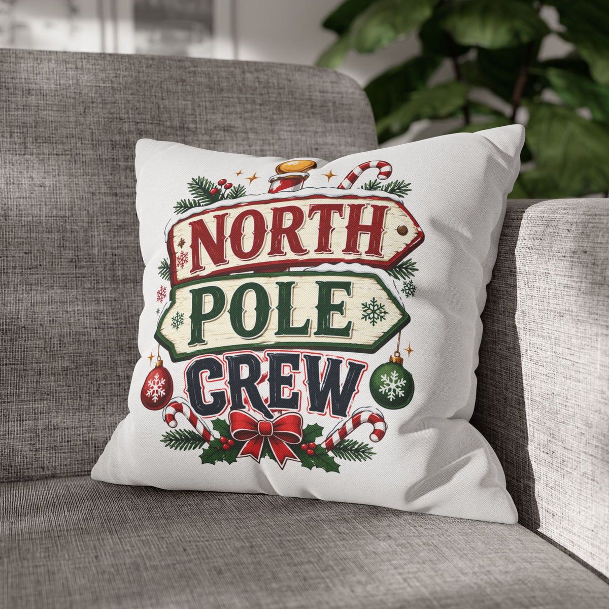 Christmas North Pole Crew Holiday Pillowcase — Christmas Decorative Throw Pillow