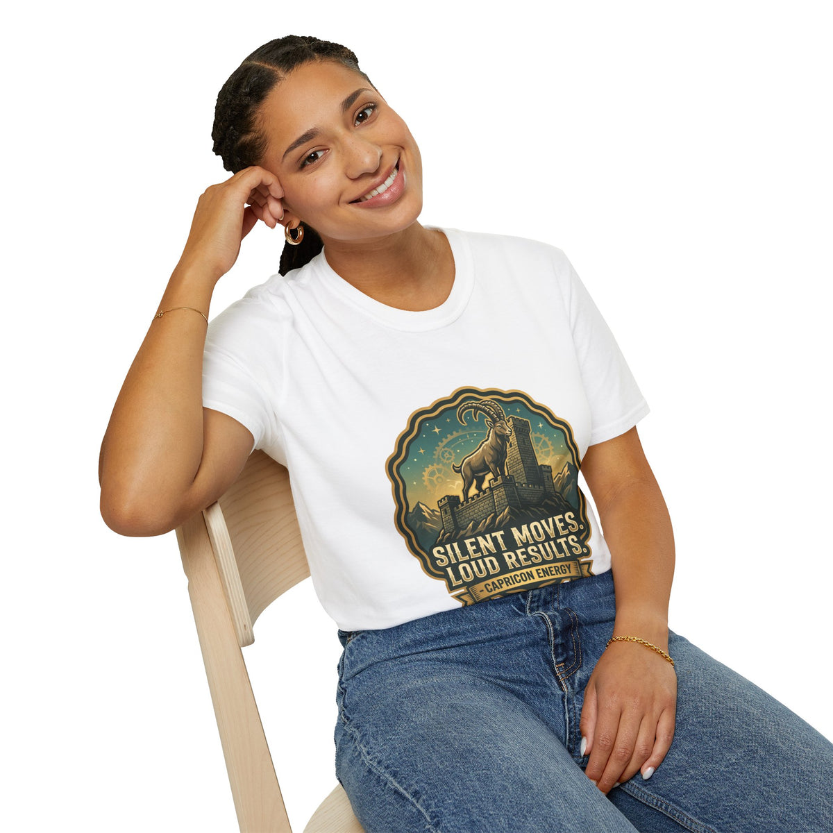 Silent Moves, Loud Results Goat Graphic Tee — Motivational Mountain Goat Shirt