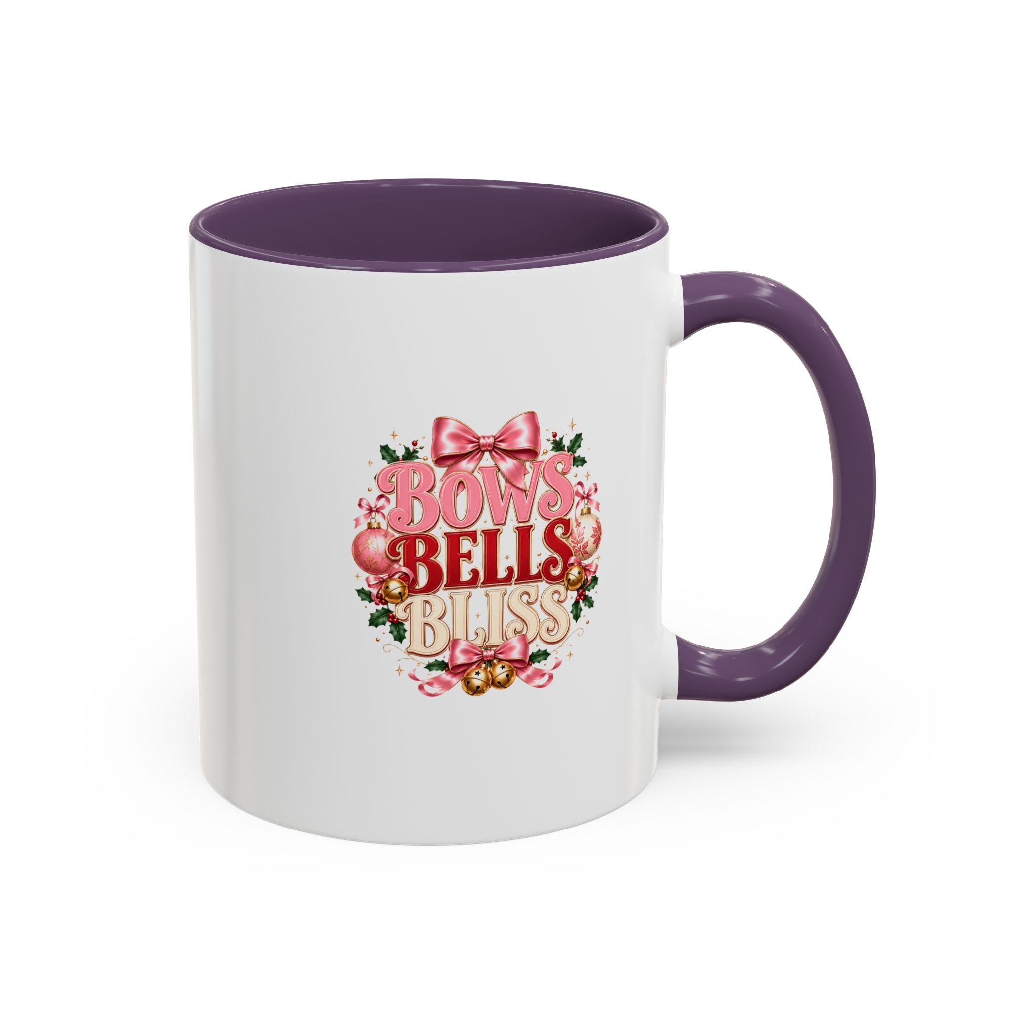 Bows Bells Bliss Holiday Accent Coffee Mug — Festive Pink Christmas Design