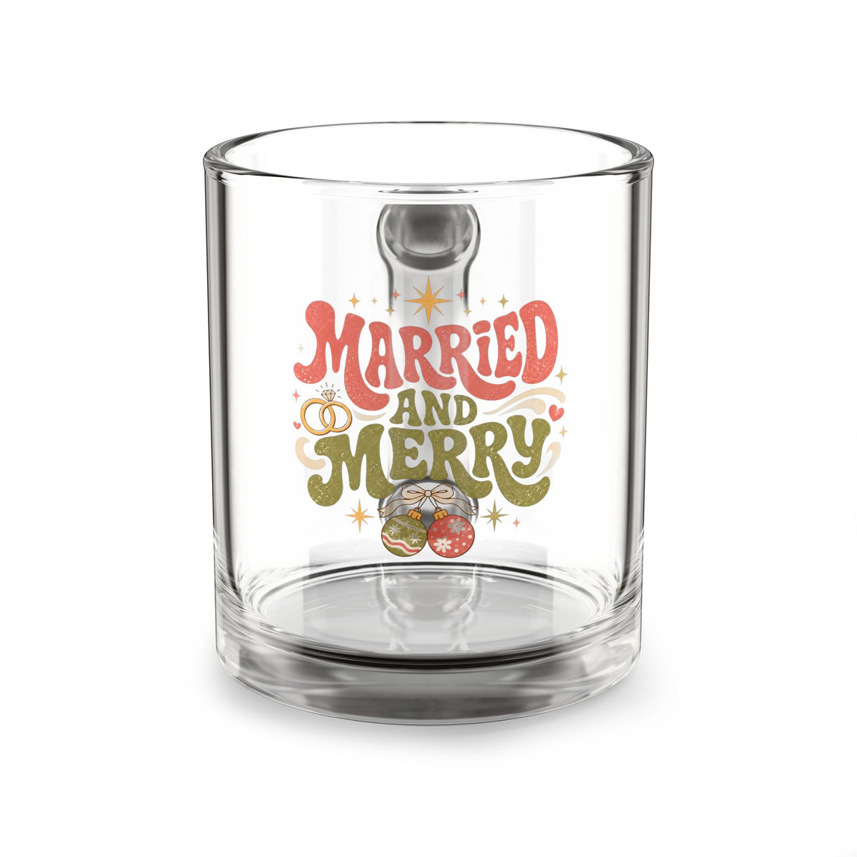 Christmas Glass Mug Married and Merry Glass Mug — 10oz Holiday Newlywed Coffee Cup