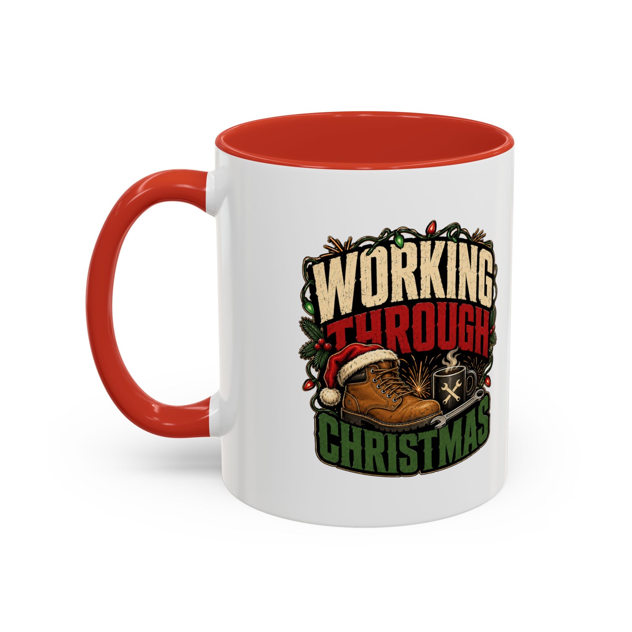 Modern Day Christmas Working Through Christmas Coffee Mug — Funny Holiday Work & Overtime Gift