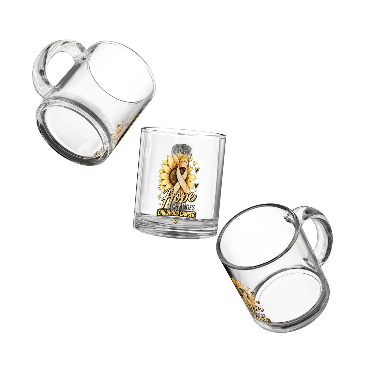 Hope Changes Childhood Cancer Glass Mug – Sunflower & Gold Ribbon Awareness 10oz