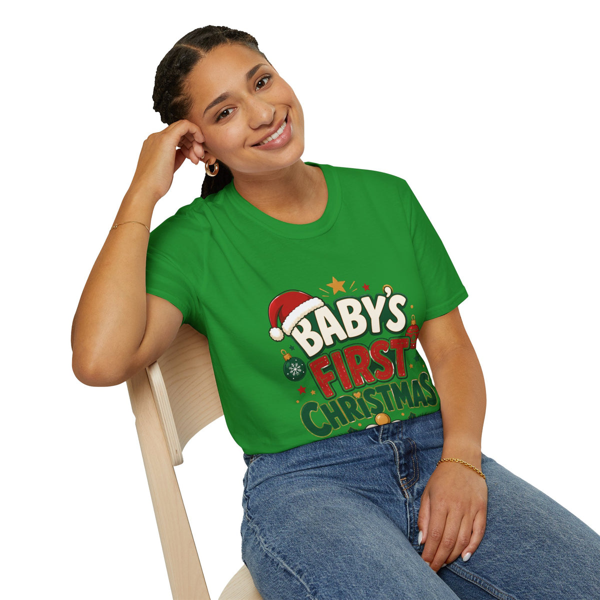 Baby's First Christmas T-Shirt — Festive Santa Hat & Ornaments Holiday Tee
