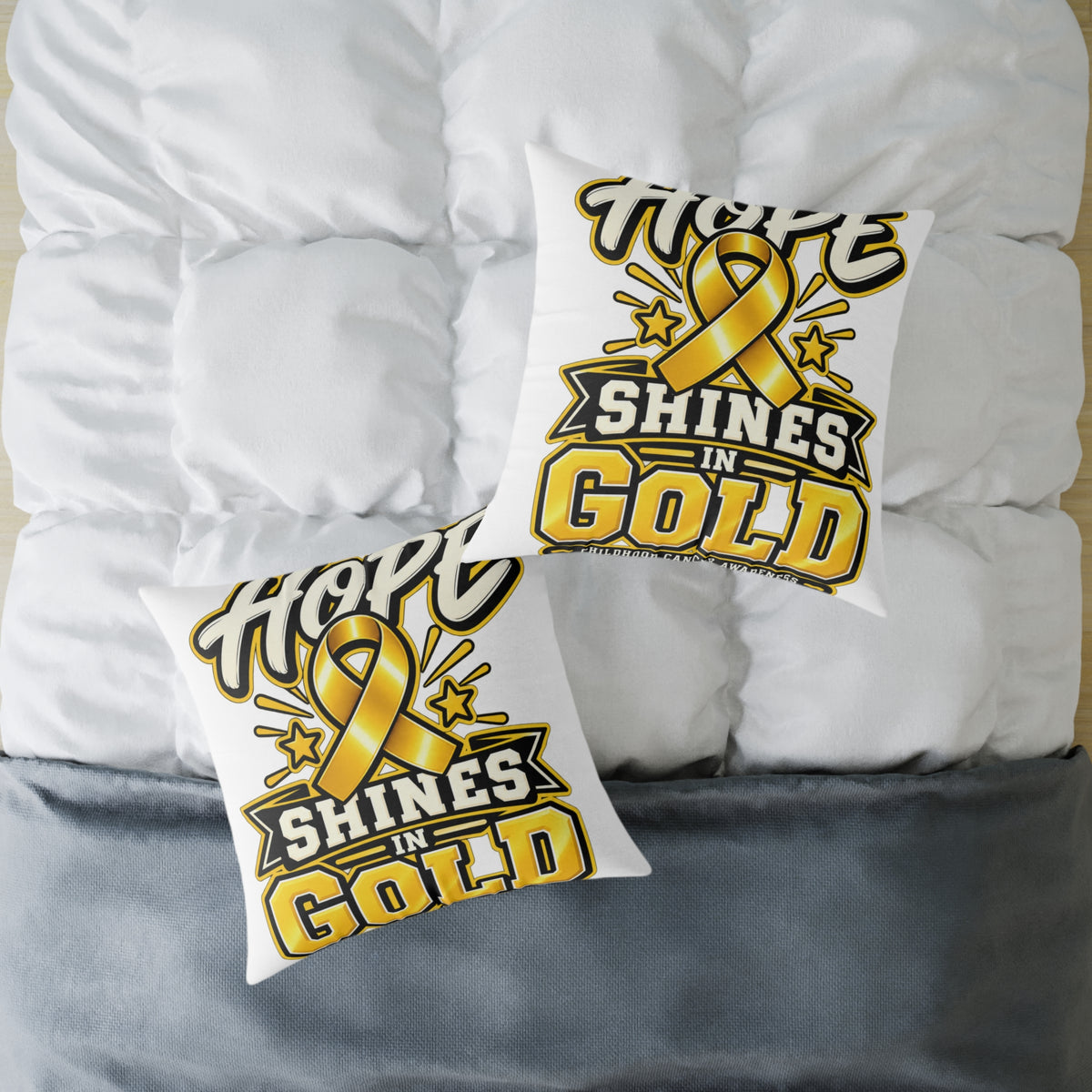 Childhood Cancer Hope Shines in Gold Awareness Ribbon Square Pillow