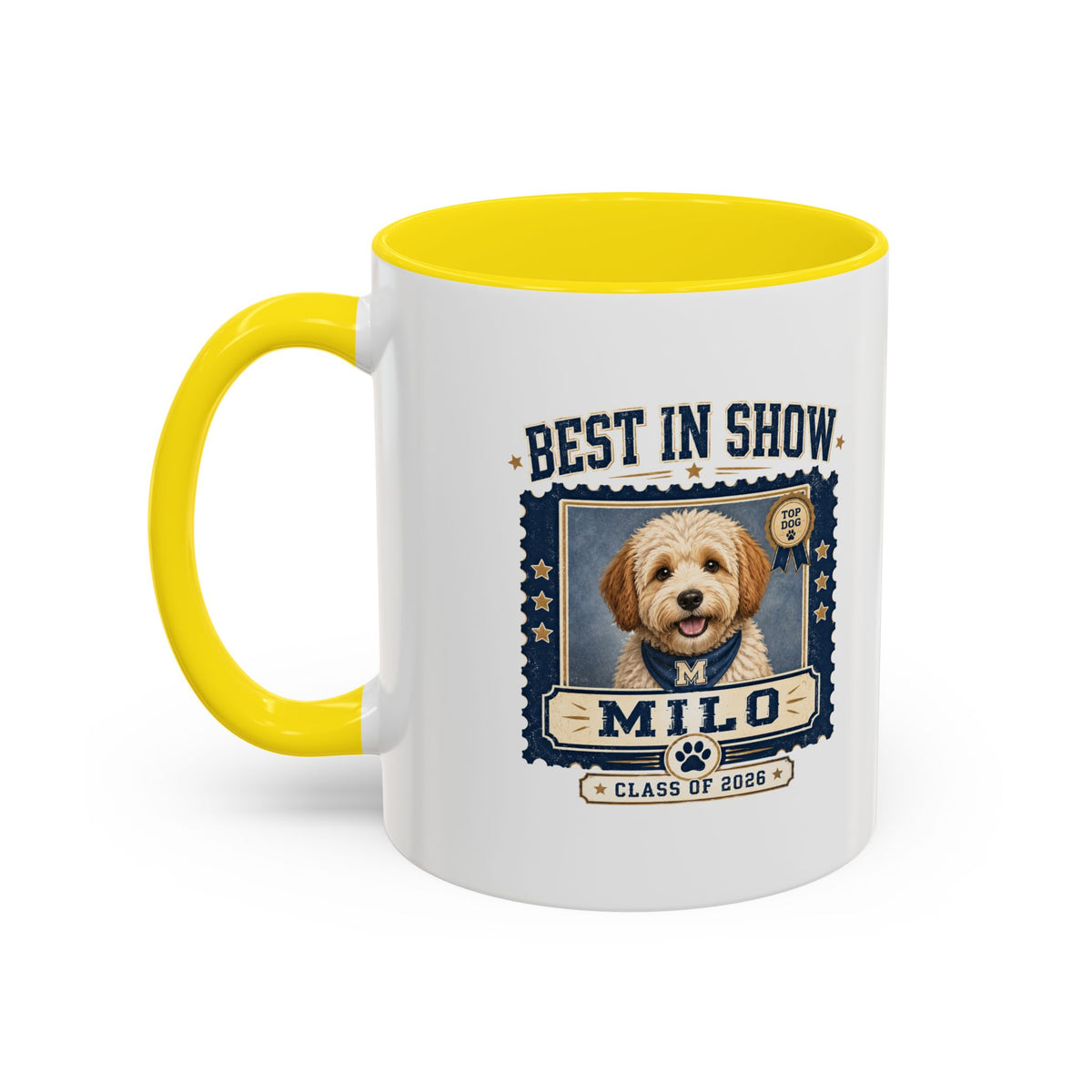 Milo Bailey Dog Dad Mom Best in Show Personalized Dog Photo Coffee Mug — 'Milo' Class of 2020 Accent Mug