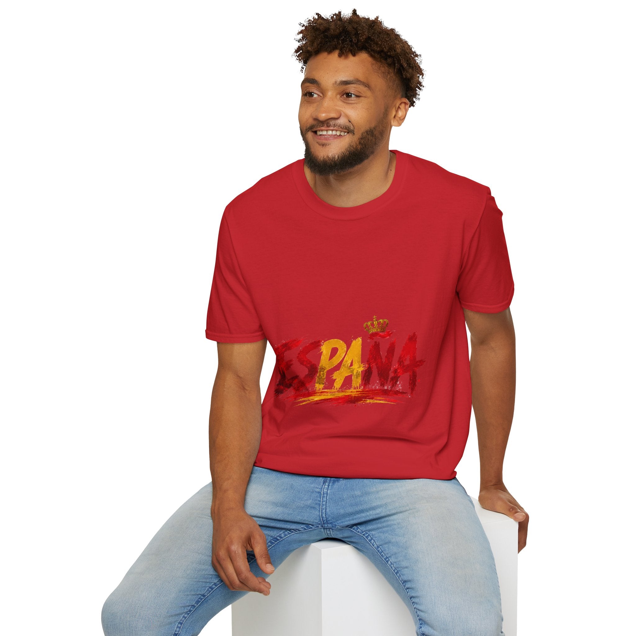 Spain  Graphic T-Shirt — Spanish Flag Brushstroke Design with Crown