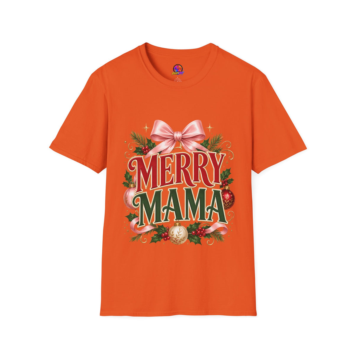 Merry Mama Christmas T-Shirt — Festive Bow & Holiday Greenery Tee