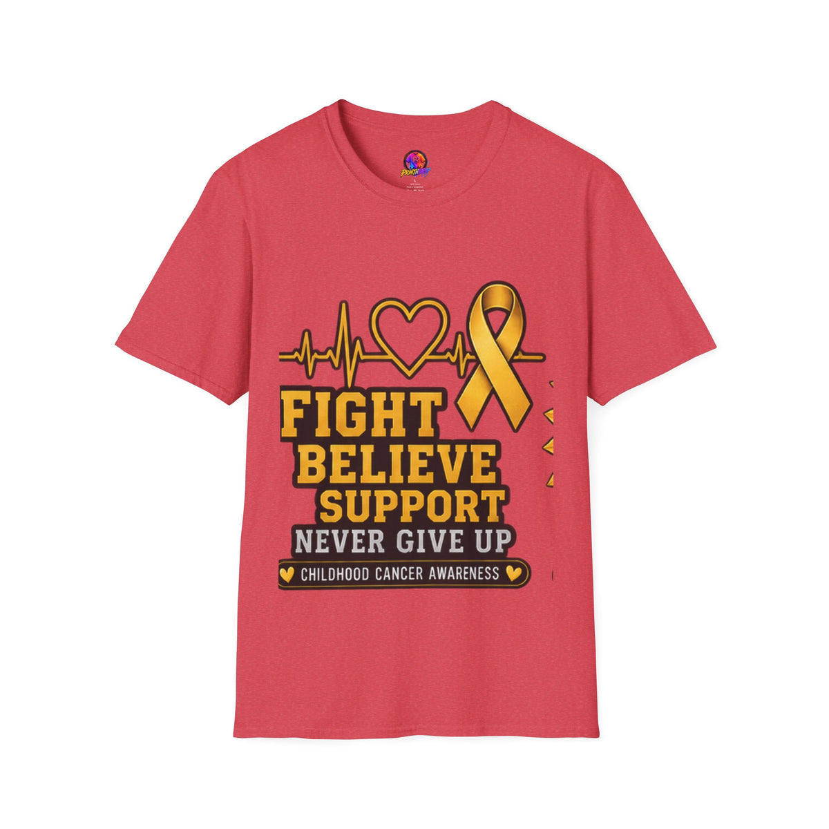 Childhood Cancer Awareness T-Shirt – "Fight Believe Support Never Give Up" Gold Ribbon Tee
