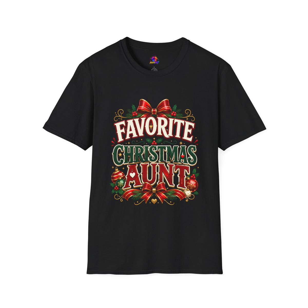 Favorite Christmas Aunt T-Shirt — Festive Holiday Auntie Tee with Bow & Holly