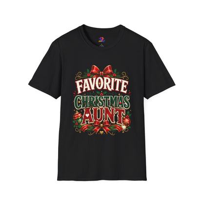 Favorite Christmas Aunt T-Shirt — Festive Holiday Auntie Tee with Bow & Holly