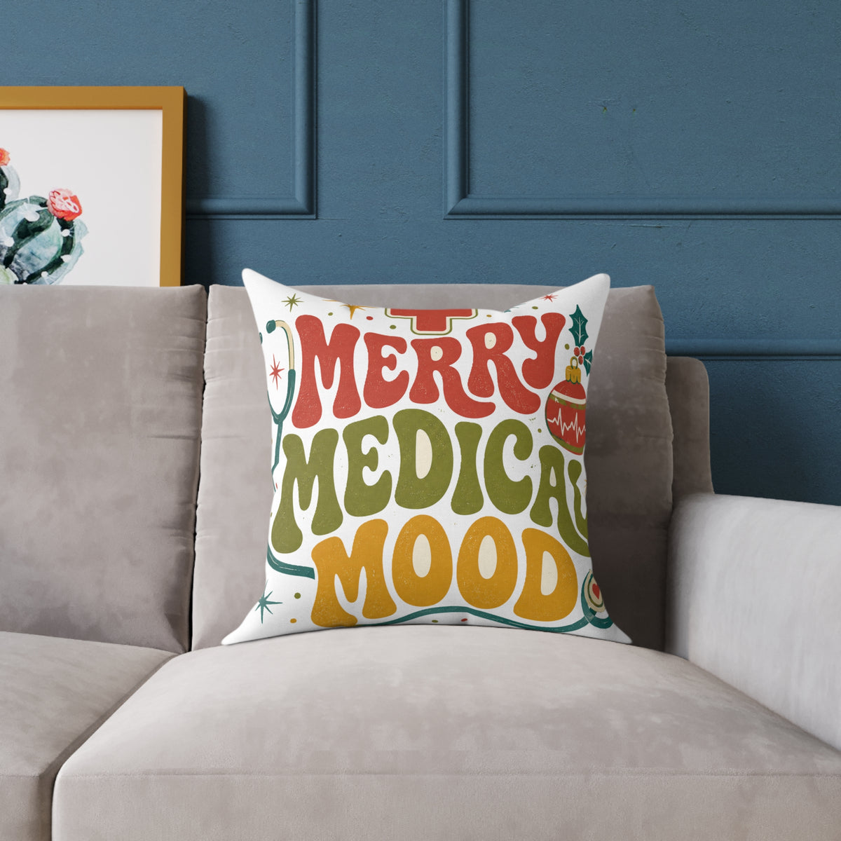 Merry Medical Mood Holiday Modern Day Christmas Throw Pillow