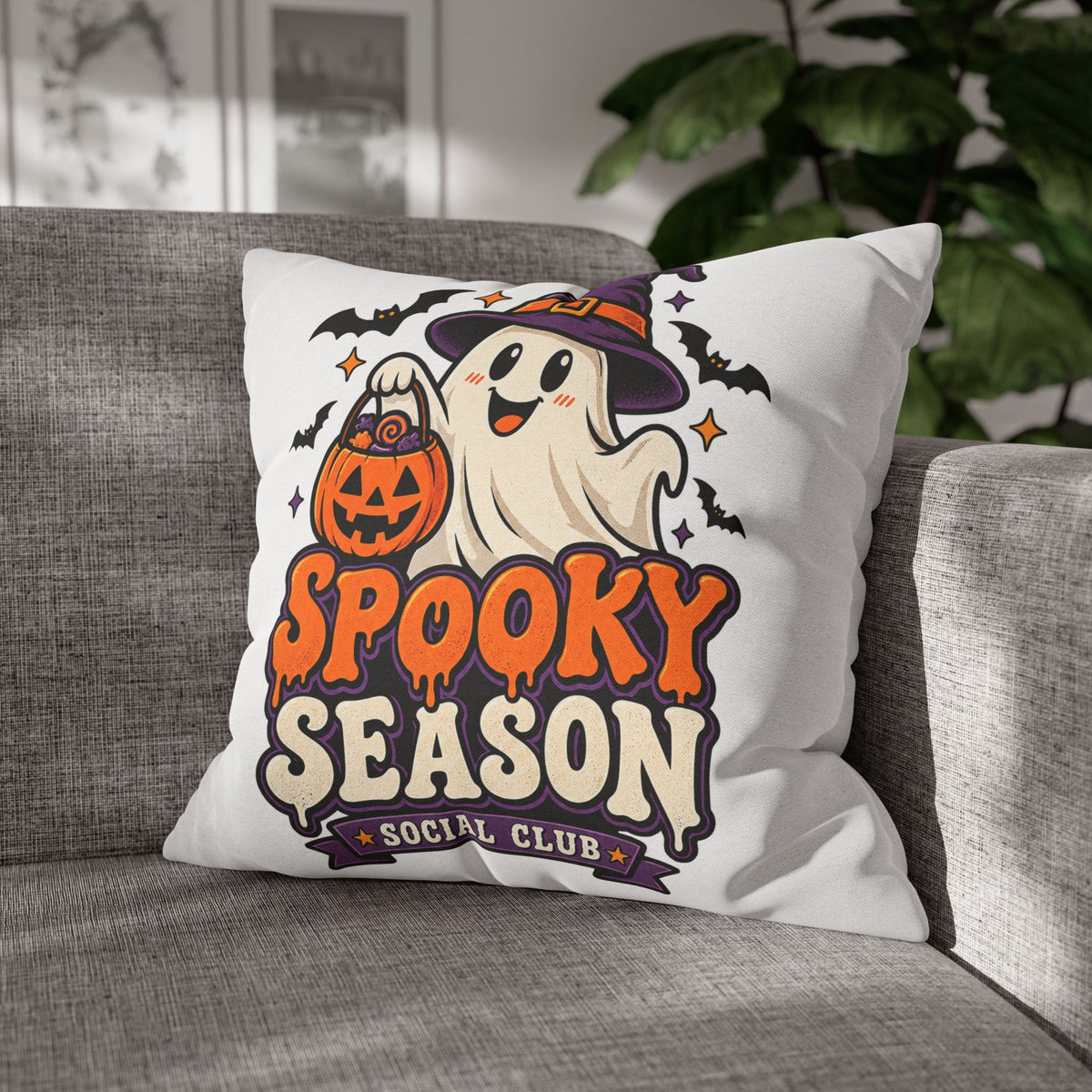 Spooky Season Pillow Cover — Halloween Ghost Pumpkin Decorative Throw Pillowcase