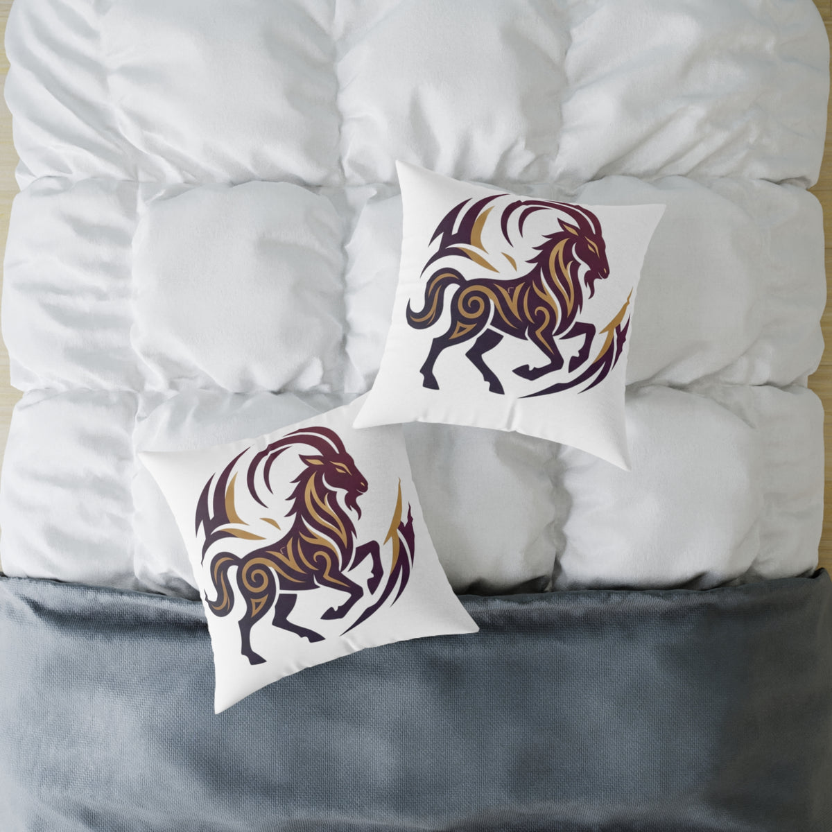 Capricorn Zodiac Tribal Lion Square Throw Pillow — Bold Abstract Mane Accent Cushion