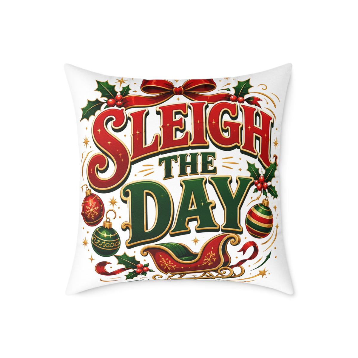 Christmas Pillow — "Sleigh the Day" Holiday Decorative Throw Pillow