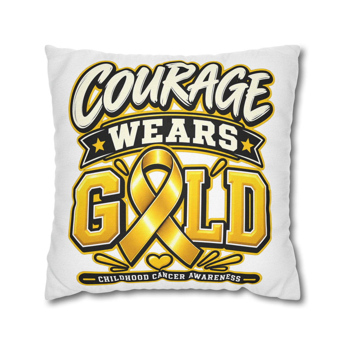 Courage Wears Gold Pillowcase – Childhood Cancer Awareness Cushion Cover