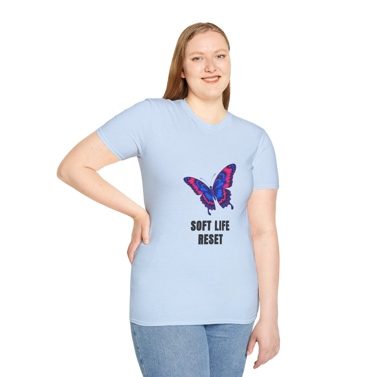 Butterfly 'Soft Life Reset' T-Shirt — Vibrant Pink & Blue Graphic Tee - Trending Now - August 2026