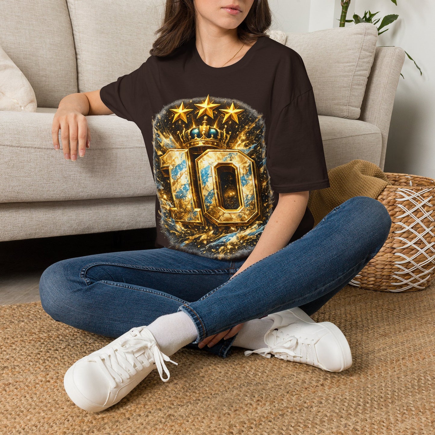 Argentina, MESSI #10 T-Shirt — Gold Crown '10' Victory Graphic Tee