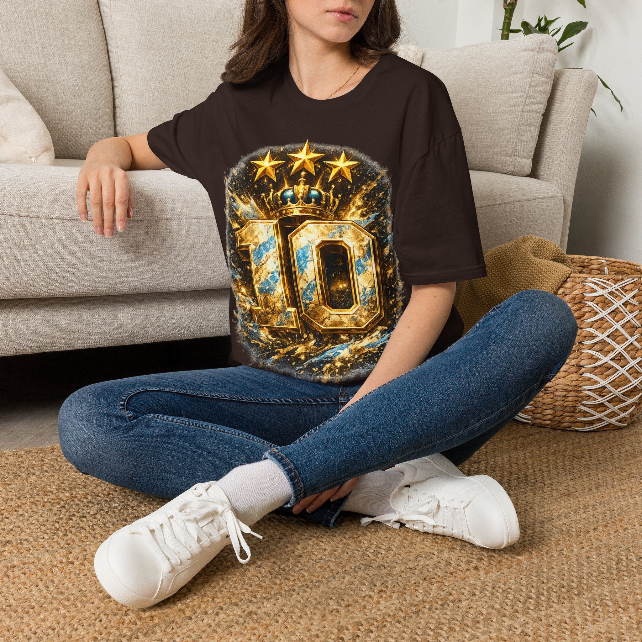 Argentina, MESSI #10 T-Shirt — Gold Crown '10' Victory Graphic Tee