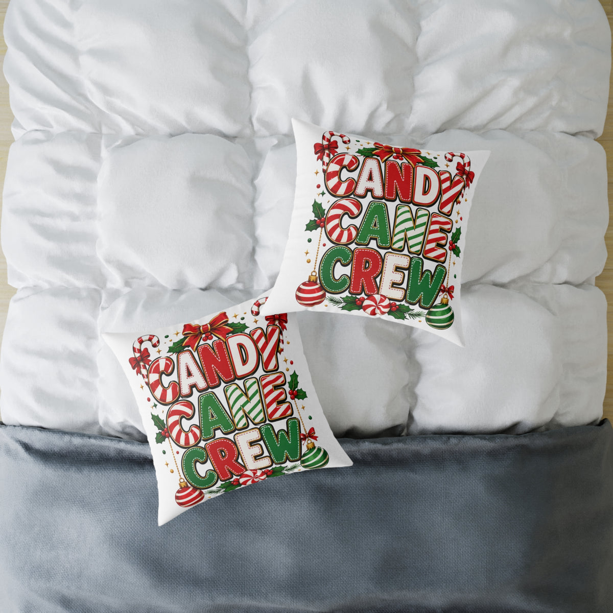 Christmas Candy Cane Crew Square Poly Canvas Pillow