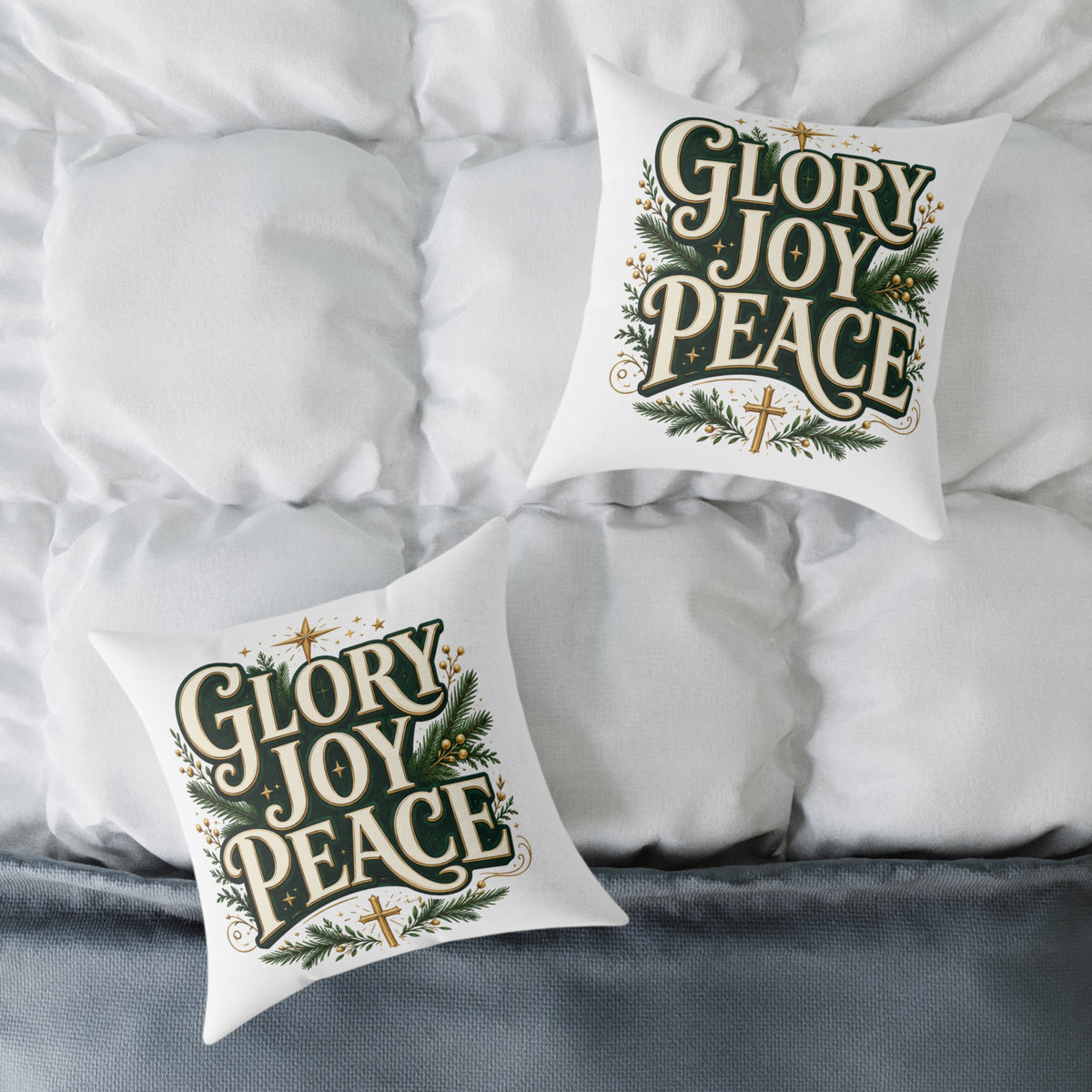 Glory Joy Peace Christmas Pillow – Festive Faith Holiday Throw Pillow