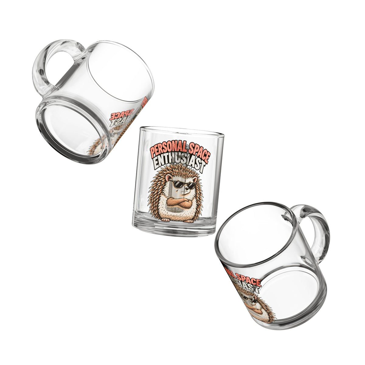 Glass Mug — Funny "Personal Space Enthusiast" Hedgehog Coffee Cup