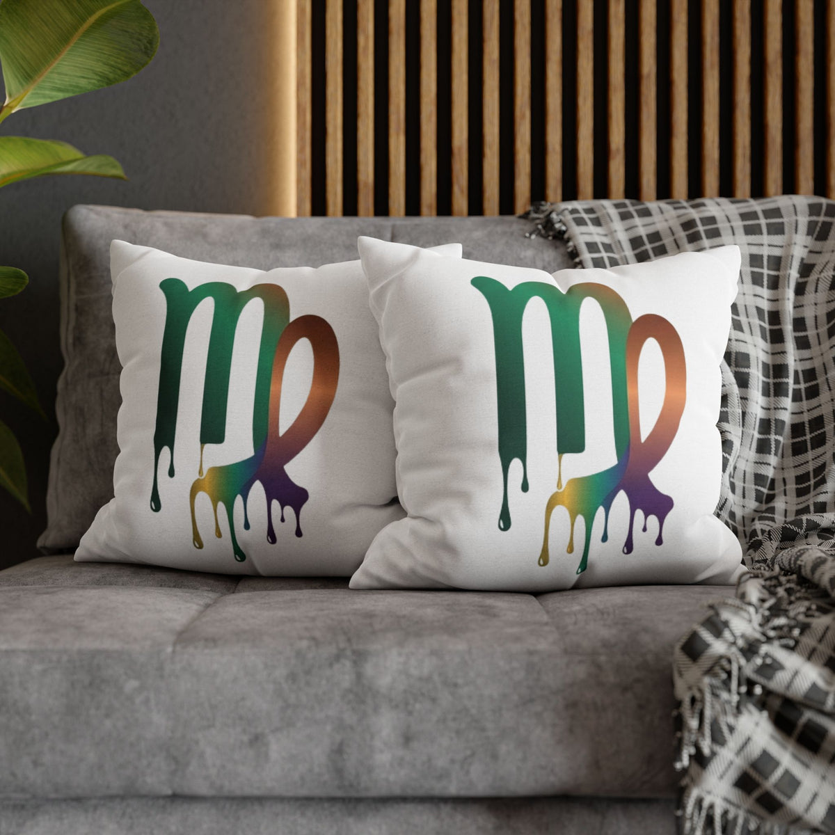 Virgo Zodiac Drip Pillowcase — Colorful Astrology Square Throw Pillow Cover