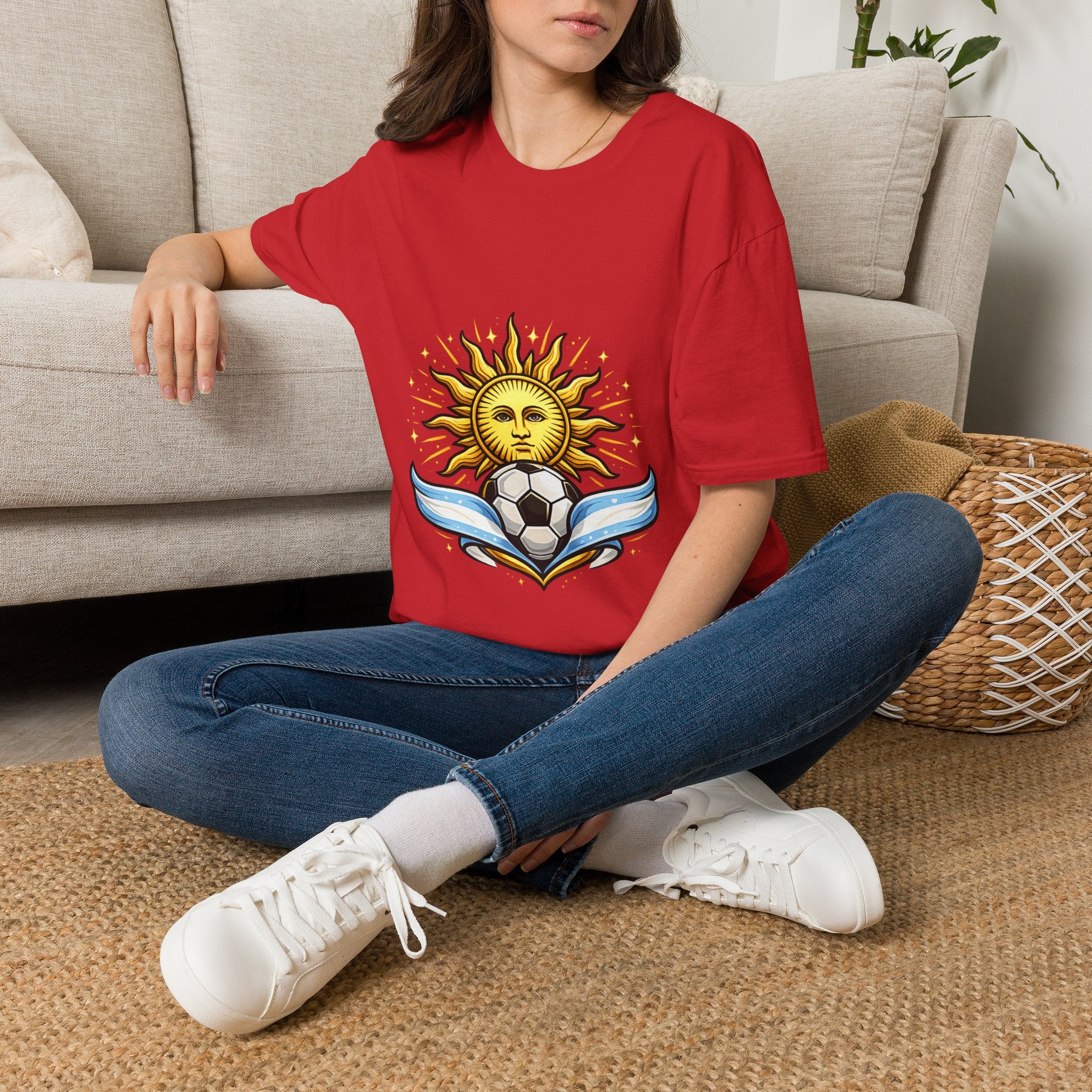 Argentina Sun Face Soccer T-Shirt — Retro Celestial Football Tee