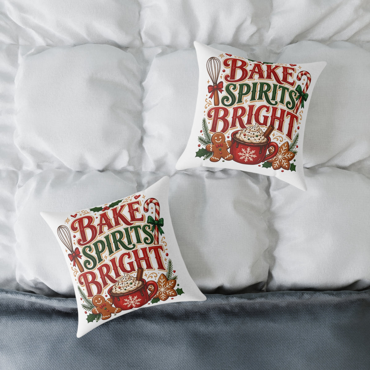 Christmas Bake Spirits Bright Square Poly Canvas Pillow