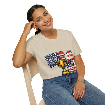 USA Trophy T-Shirt — Patriotic American Flag Graphic Tee