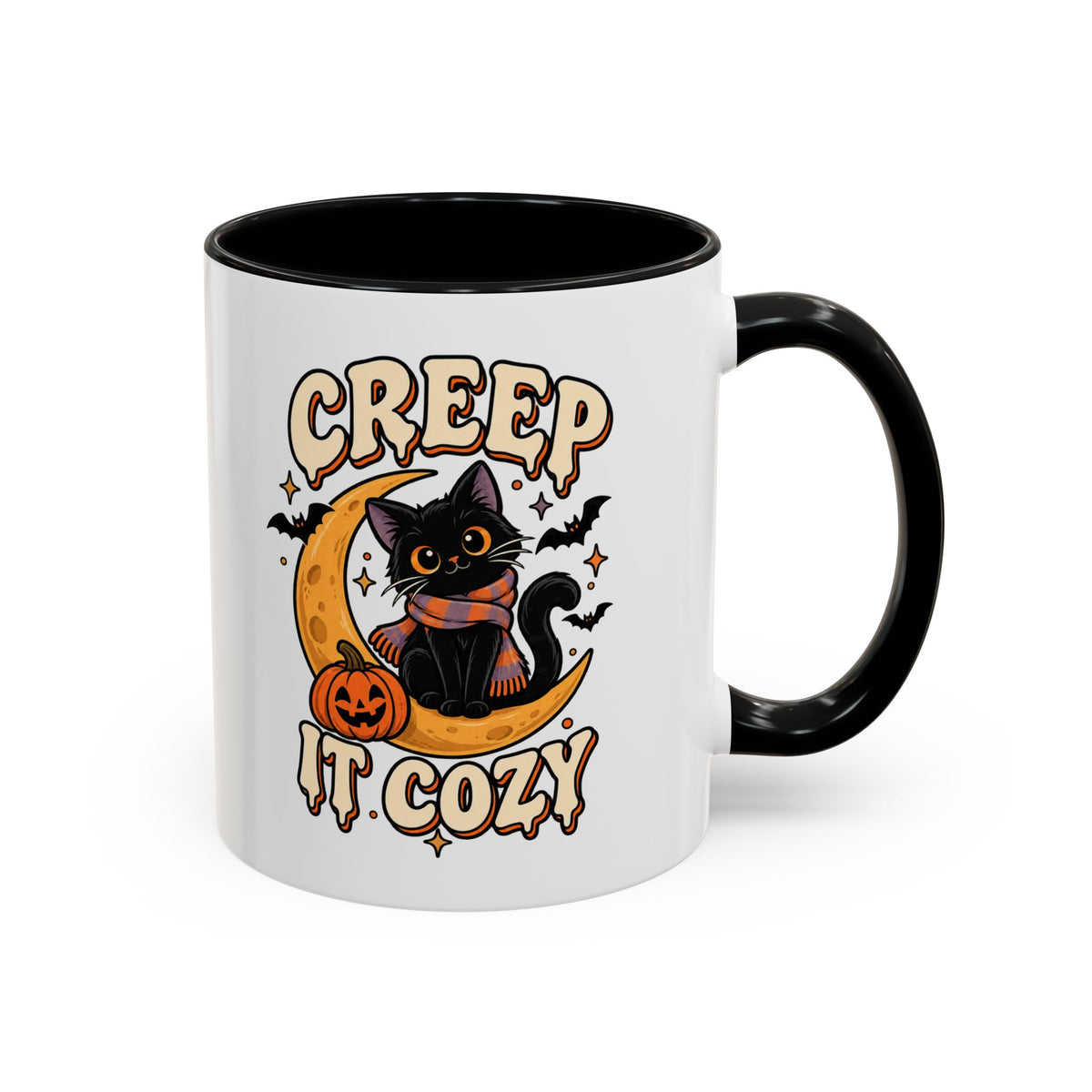 Creepy It Cozy Black Cat Halloween Accent Coffee Mug (11/15oz)