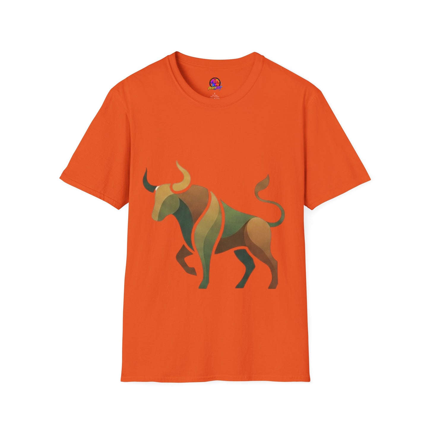 Bull Graphic T-Shirt — Earth Tone Geometric Taurus Design