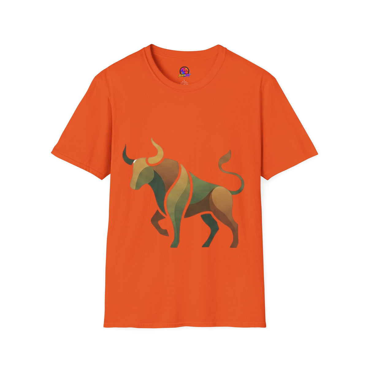 Bull Graphic T-Shirt — Earth Tone Geometric Taurus Design