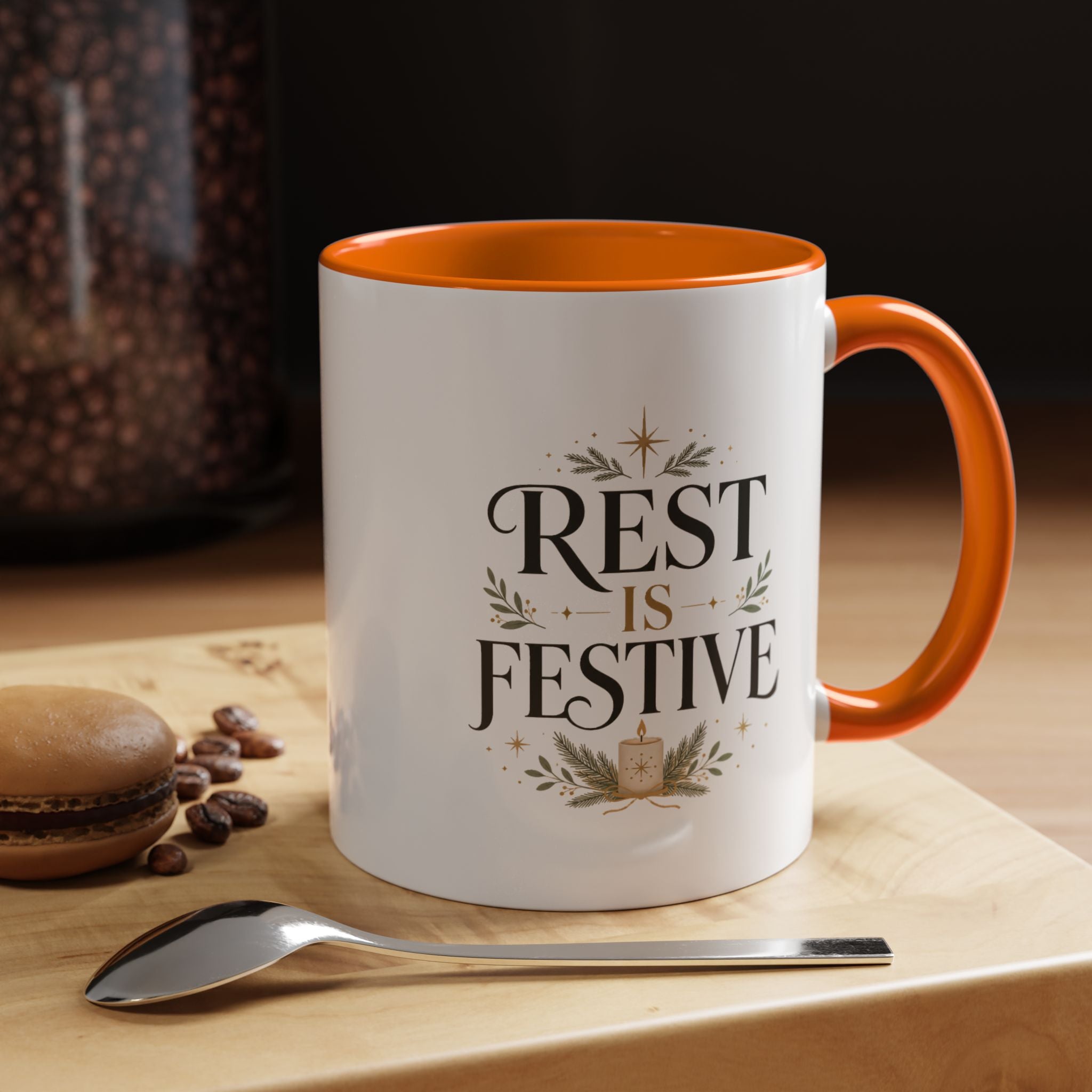 Modern Day Christmas Rest Is Festive Coffee Mug — Holiday Floral Accent