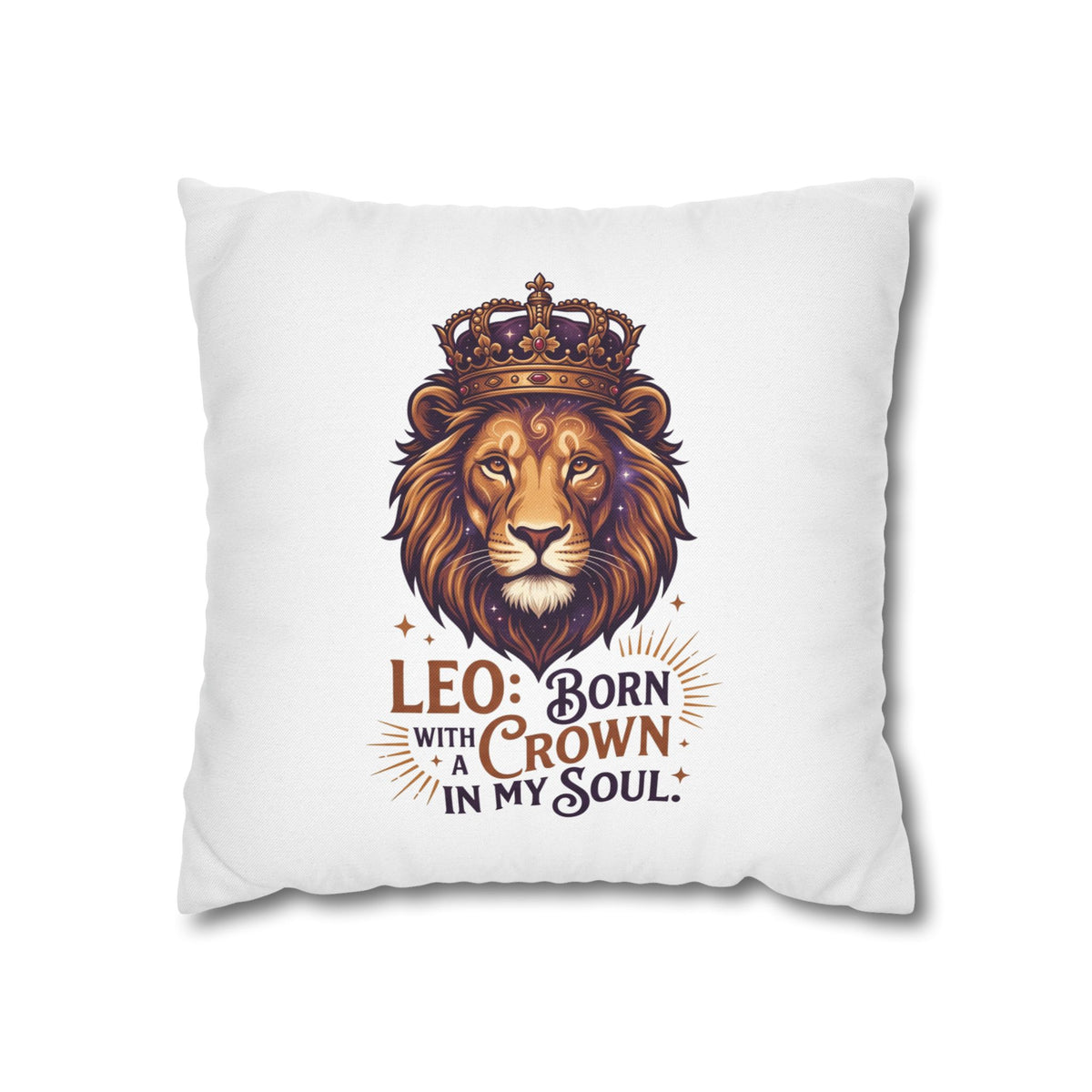 Leo Zodiac Born With Crown Spun Polyester Square Pillowcase