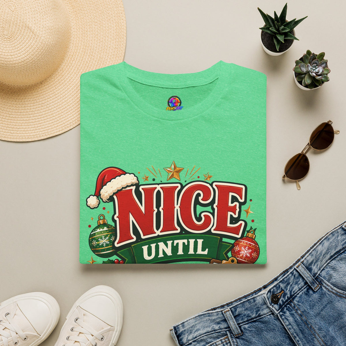 Christmas T-Shirt — "Nice Until Proven Naughty" Holiday Tee