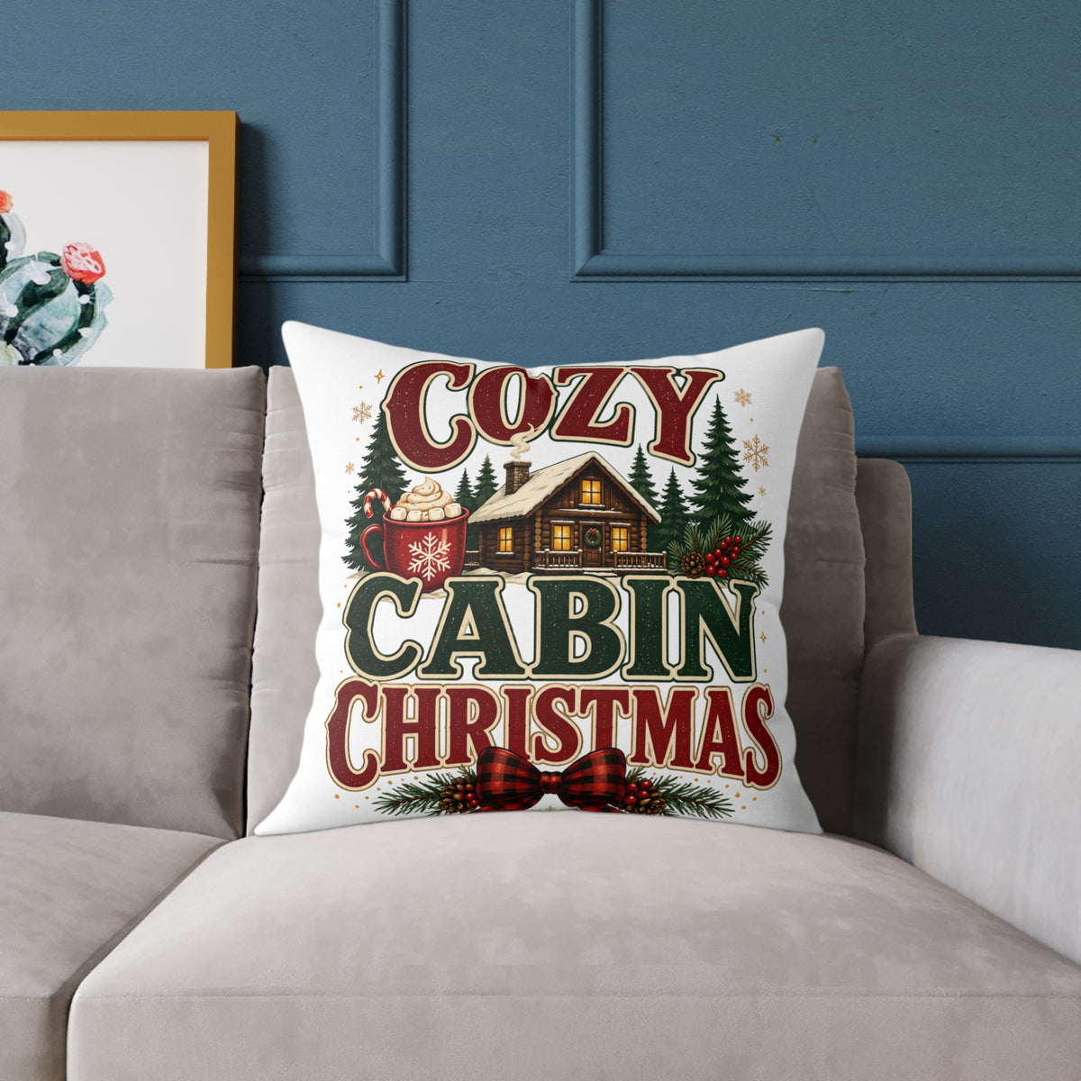 Cozy Cabin Christmas Pillow — Rustic Holiday Lodge Throw Pillow
