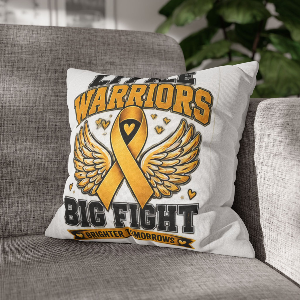 Champion Kids Pillow - "Little Warriors Big Fight" Childhood Cancer Awareness Throw Pillowcase