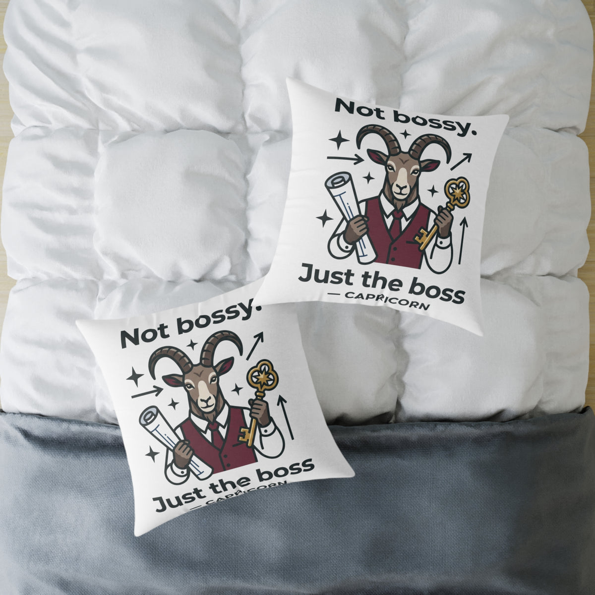 Capricorn Square Throw Pillow — “Not Bossy. Just the Boss” Goat Illustration