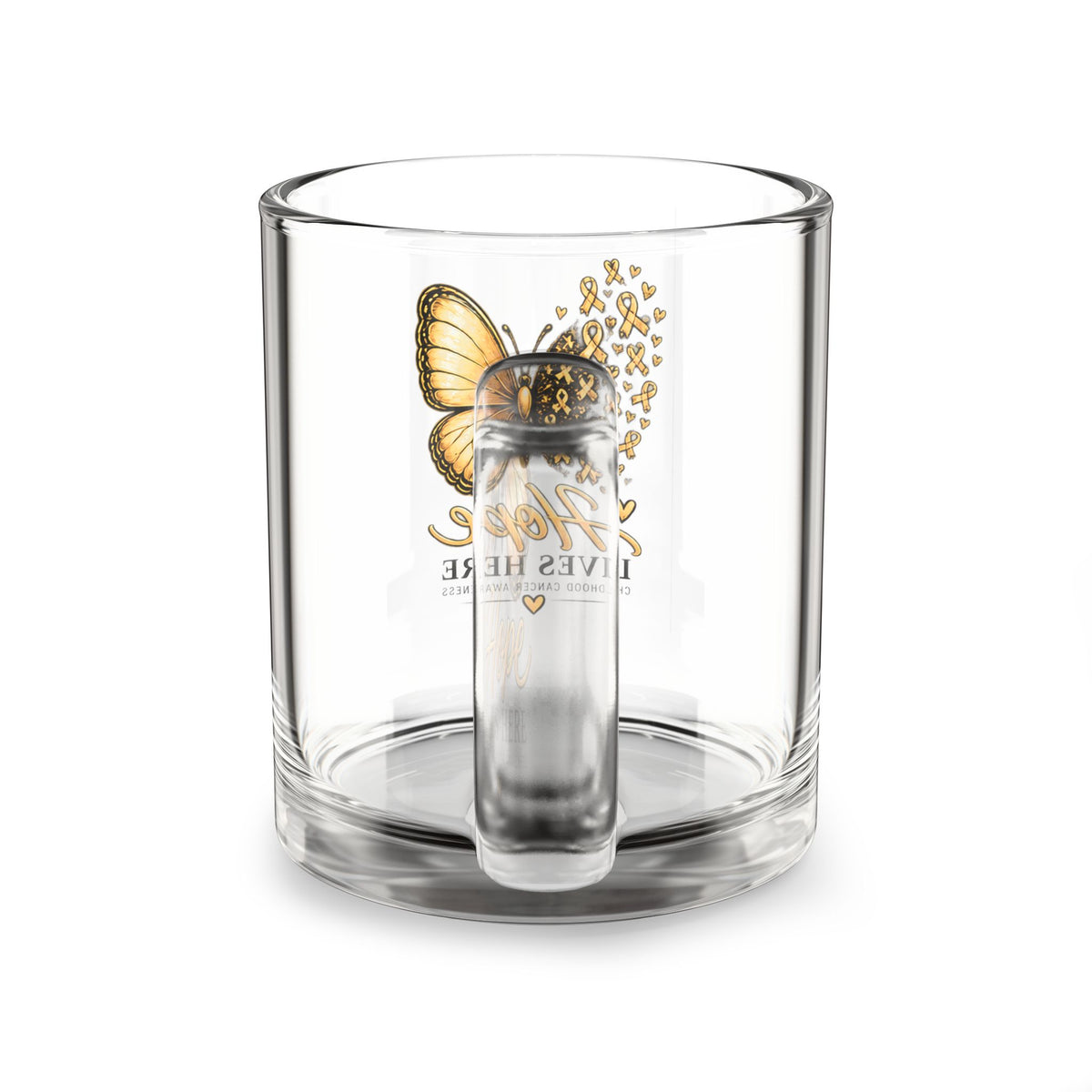 Childhood Cancer Awareness Hope Lives Here Butterfly Glass Mug