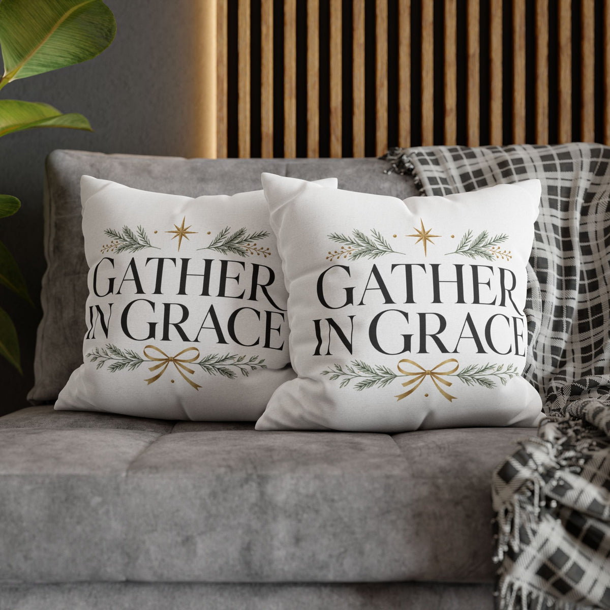 Christmas Gather in Grace Decorative Pillowcase — Holiday Farmhouse Christmas Throw Pillow