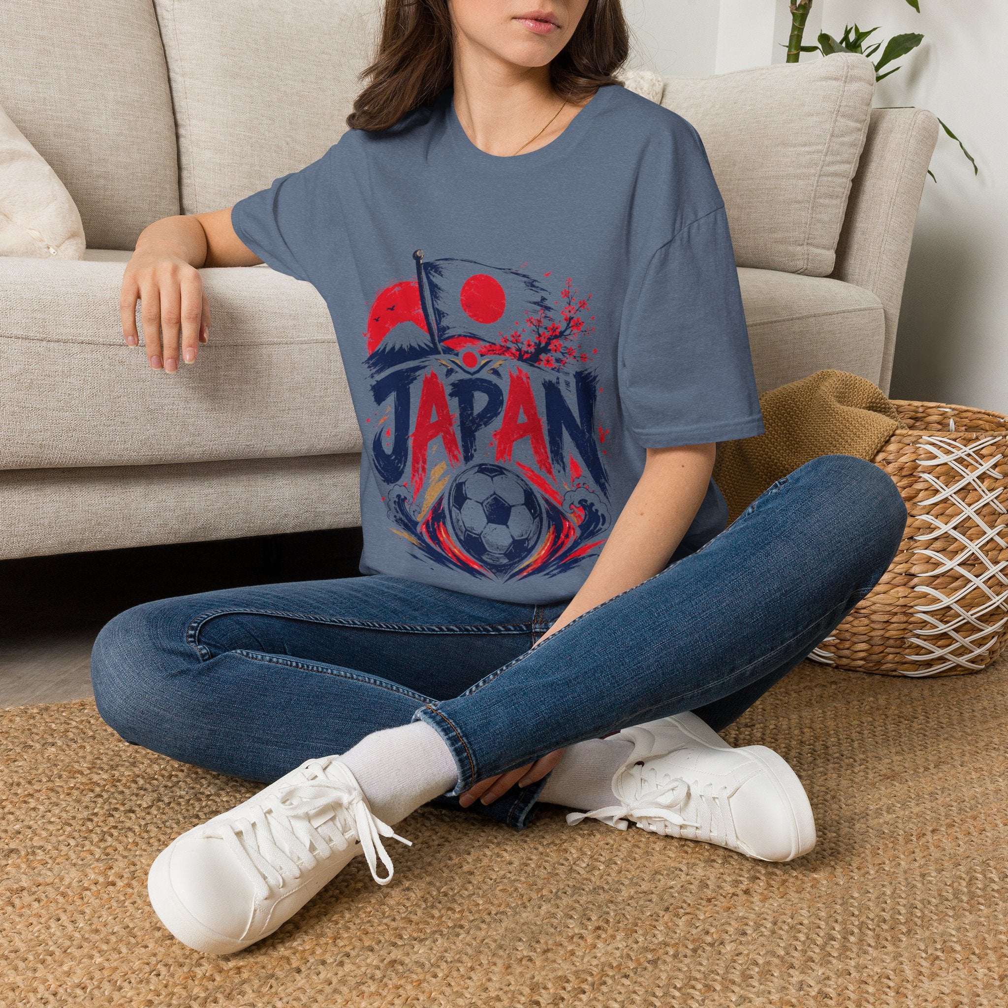 Japan Soccer T-Shirt — Japanese Flag & Cherry Blossom Football Graphic