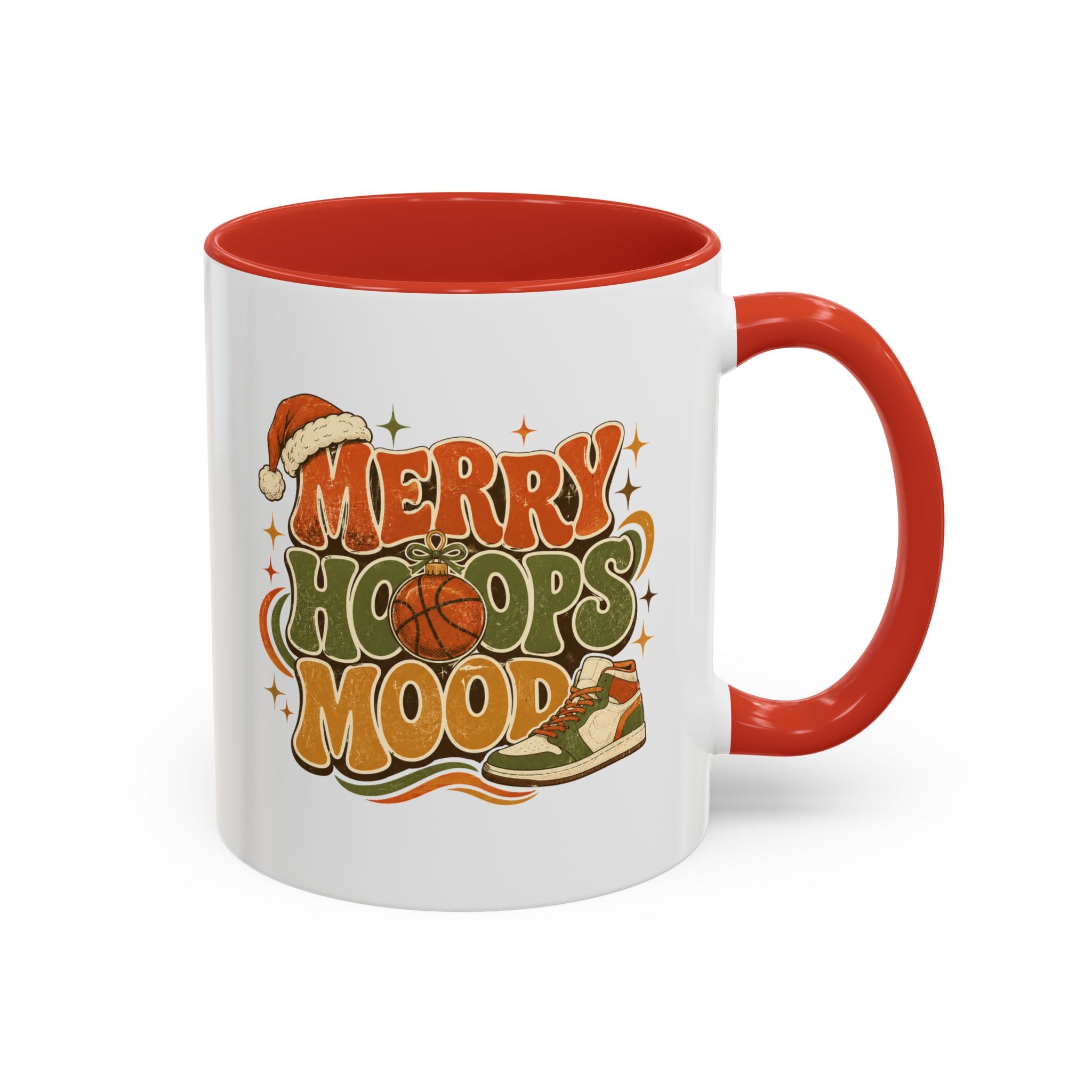 Modern Day Christmas Merry Hoops Mood Accent Coffee Mug — Retro Basketball Christmas Design